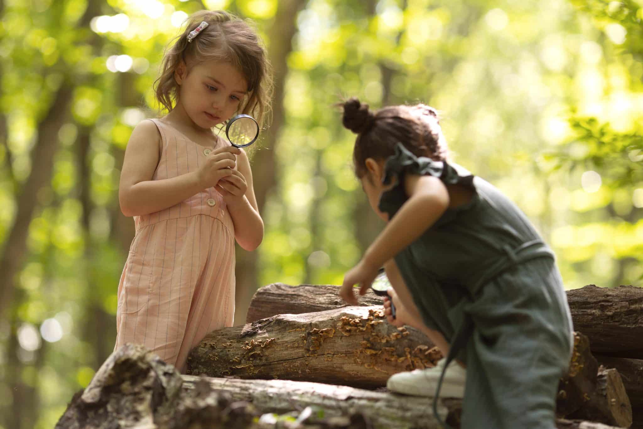 deux petites filles qui jouent dans les bois