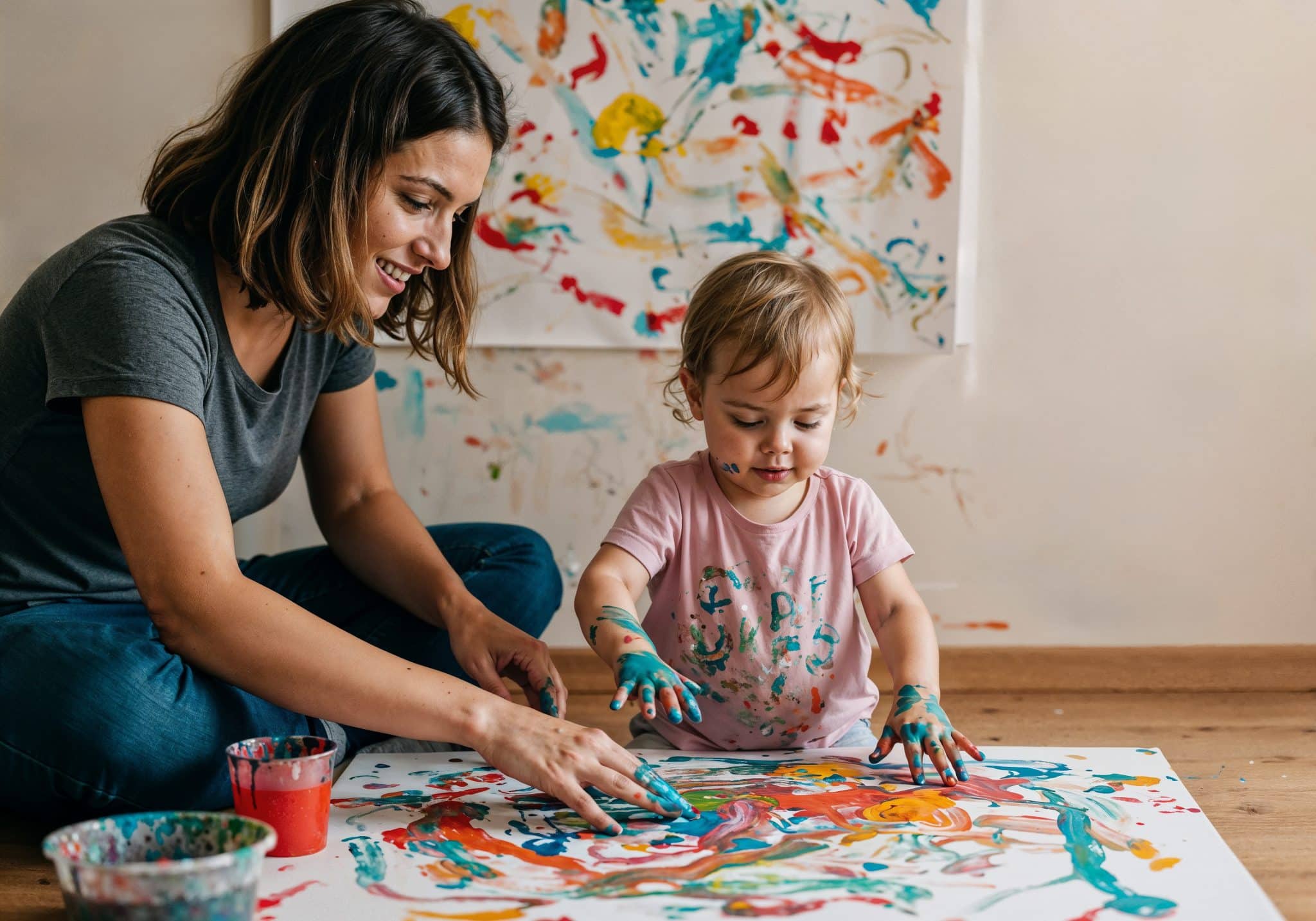 bébé qui fait de la peinture avec ses doigts
